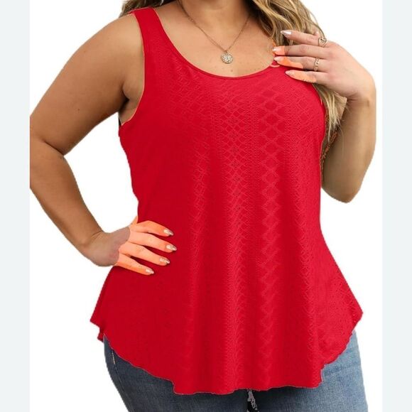 Tank Tops red eyelet Flowy Scoop Neck Loose Fit Tank-Top Sleeveless Cami - Picture 1 of 13